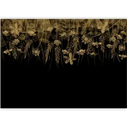 Artgeist, Tapete, Fototapete - Nature landscape - black abstract nature motif with flowers in sepia (200 x 140 cm)
