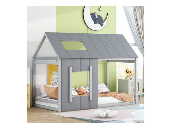 STILVORA Kinderbett 90x200 mit Matratze&Fenster,Jugendbett Bettgestell in Hausform (Kinderbett in Hausform, Einzelhaus-Flachbett mit Dach und Fenster), ohne Matratze