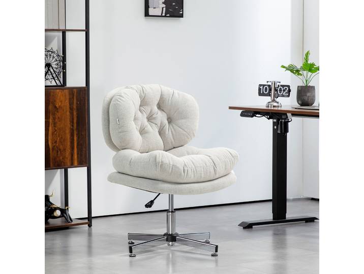HOMCOM Chaise Bureau Rembourrée Réglable Blanc Crème