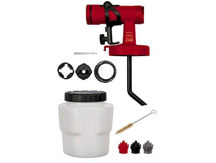 Origineel Einhell verfspuitopzetstuk (accessoires voor verfspuitsysteem, sproeiopzetstuk met 800 ml verfreservoir, incl. 3 x sproeiers, reinigingsborstel, sproeipistoolkop)