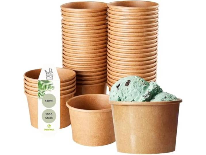 DeinPack 1000 Eisbecher 480 ml Universal Karton braun unbedruckt rund Umweltfreundlich, Universal Karton, Für Eis, Dessert, Fingerfood, Vorspeisen, Snacks, Braun unbedruckt, Rund