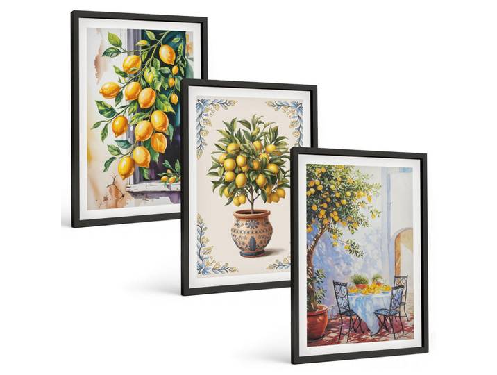 Tulup Bilder SET 3er Set - 40x60 cm Schwarzer Rahmen - Zitronenbäume Früchte Sonne, Kunststoff, Rechteckig, 40x60 cm, gerahmt, Bilder & Rahmen, Bilder