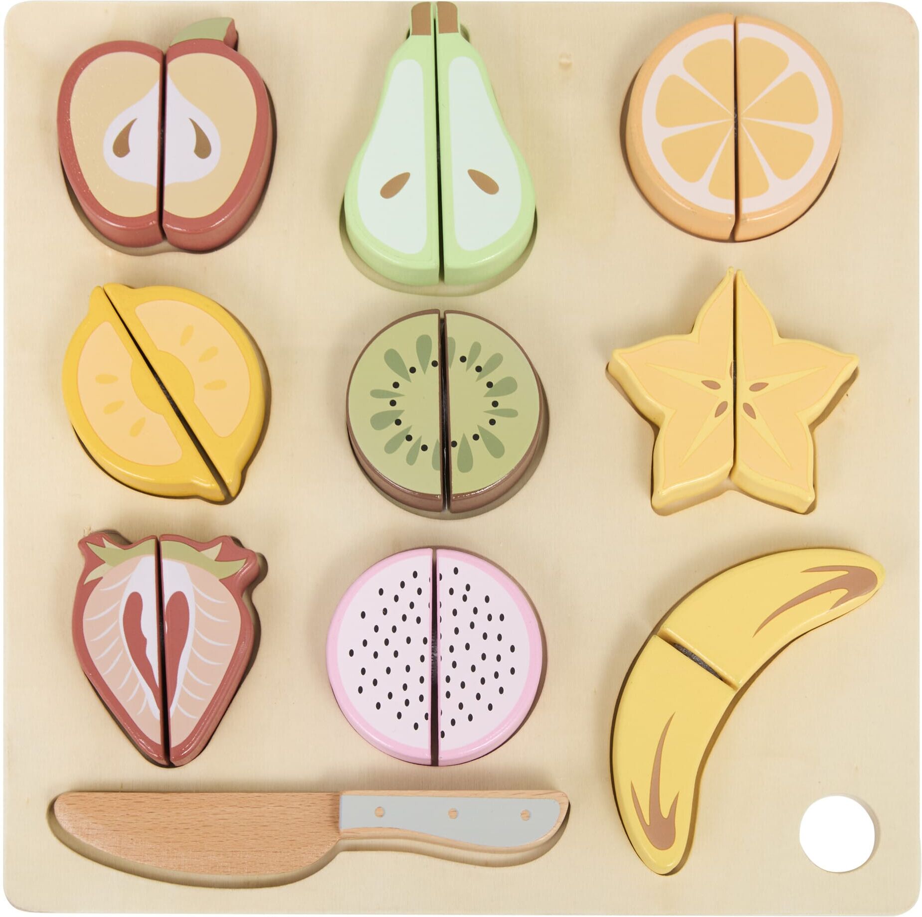 Tooky Toy Wooden Fruit Cutting Set with Board and Knife - 20-Piece Pretend Play Fruit Cutting Set for Kids