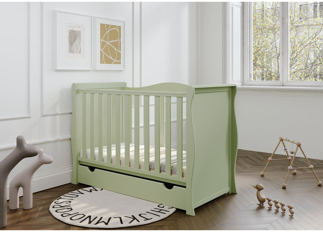 VICULII Willow Pistachio Sleigh Mini Cot Bed With Drawer Green Standard