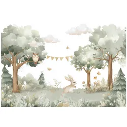 FOTOTAPETE Wald Tiere Grün 250x175 cm