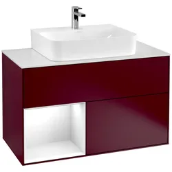 Villeroy und Boch Finion Waschtischunterschrank G111GFHB 100cm, Abdeckplatte white matt, Emotion, Regal links Glossy white lacquer, Peony Matt