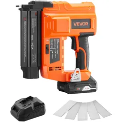VEVOR Akku-Nagler 18 Gauge 20 V akkubetriebene Nagelpistole, 100 Nägel/min, mit 500 Nägeln & 2,0 Ah Lithiumbatterie & Ladegerät & einstellbarer Nageltiefe, für Heimwerkerarbeiten Holzbearbeitung
