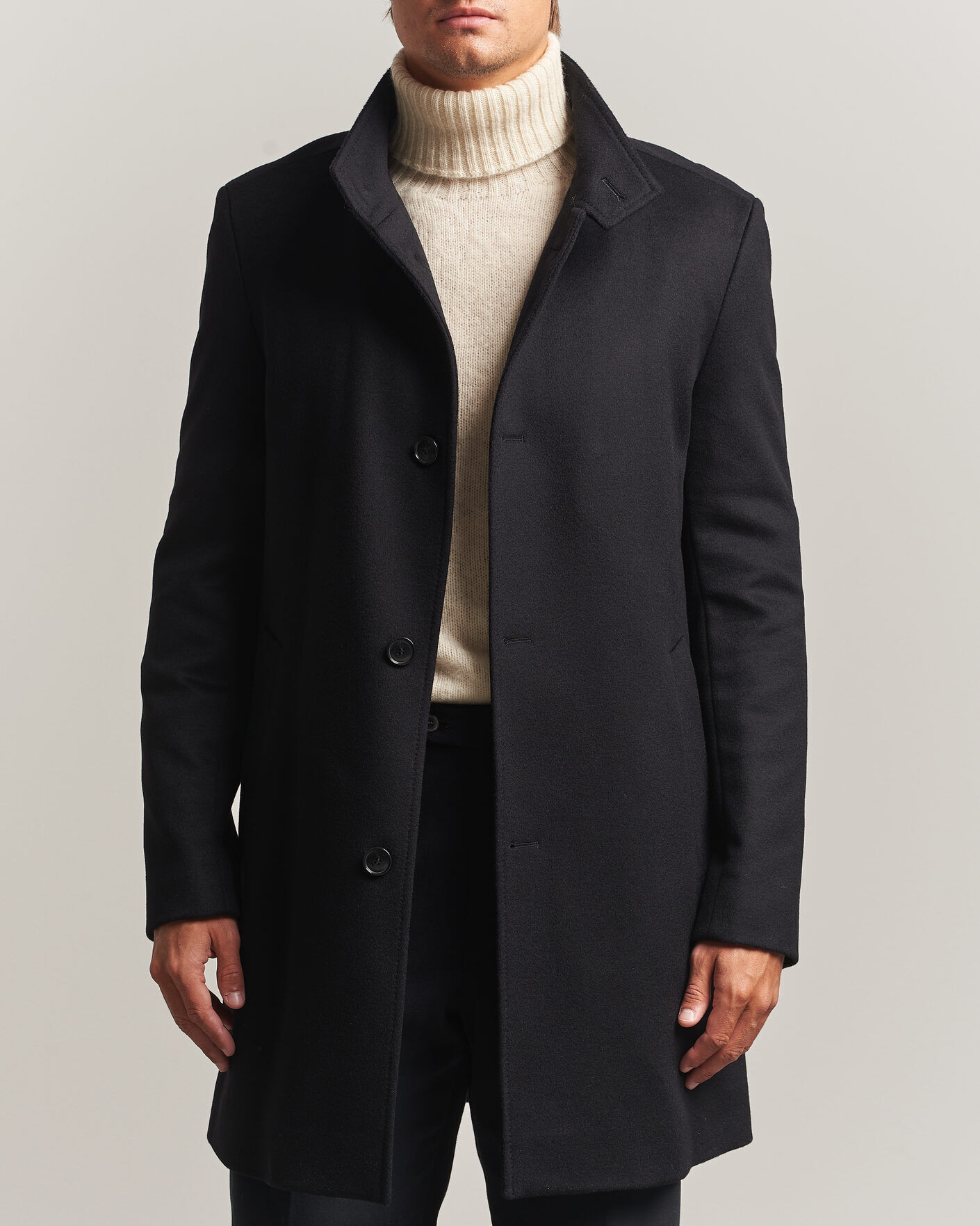 Boss BLACK Hyde Wool Stand Up Collar Coat Black men 48 Sort