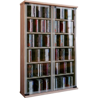 Media-Regal VCM "Holz CD DVD Stand Regal Schrank Galerie Glastür", braun (sonoma, eiche (sägerau)), B:60cm T:18cm, Regale