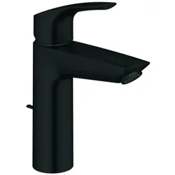 Grohe Eurosmart Einhand-Waschtischbatterie, M-Size, Ausladung 121mm, Zugstangen-Ablaufgarnitur, EcoMode, 23393243E, Farbe: Mattschwarz