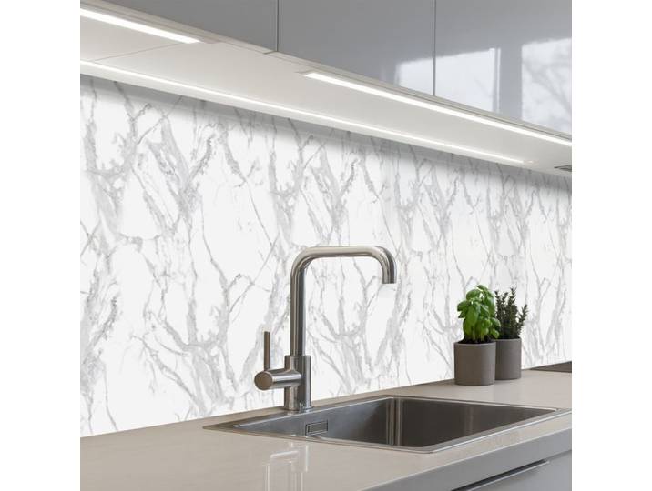KitchenYeah crédence de cuisine Marbre Pur Veines Grises Blanc 400x60cm