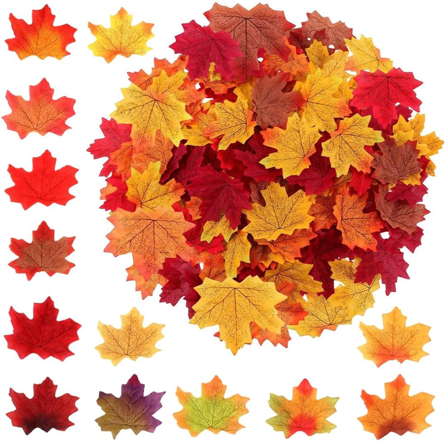 300 stuks herfstbladslinger met gesimuleerde esdoornbladeren in gemengde kleuren voor herfstdecoratie