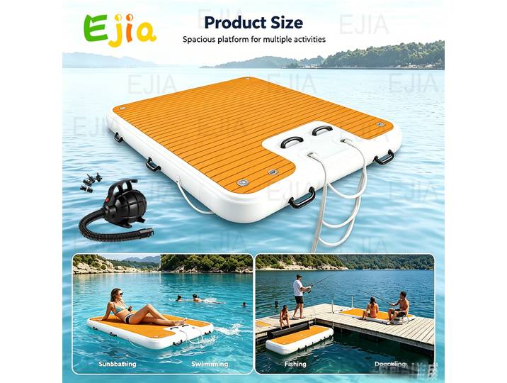 Plateforme flottante gonflable 3x2x0.2m avec tapis pneumatique Drop Stitch, île flottante aquatique avec échelle antidérapante en EVA pour bateau et natation
