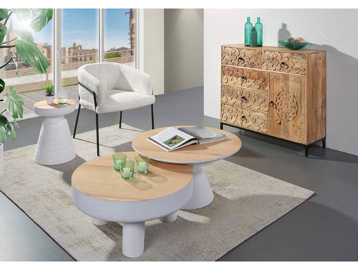Table basse Torrud en bois - Modèle A Ø 70cm Blanc/Blanc
