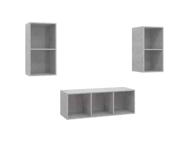 LMTYOENFG 3-TLG TV-Schrank-Set Wandmontiert Betongrau Holzwerkstoff Platzsparende Hängeboard-Kombination im Beton-Look für Wohnzimmer und Schlafzimmer mit reichlich Stauraum.