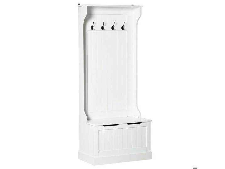 Design blanc meuble d'entrée 4 en 1 avec banc de rangement et porte-manteau 4 crochets pour hall