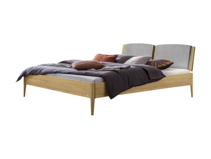 Bettgestell, Eiche Massivholz, Braun, 146×206 cm, Gepolstertes Kopfteil, Klassisch & Modern, Hasena