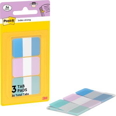 Post-it Index Strong 686-3COAST Haftstreifen Pastell blau/lila/grün, extra dick, beschreibbar & repositionierbar, 25,4x38,1 mm, 36 Tabs im Etui