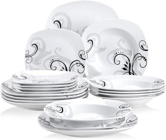 Wit porseleinen servies voor 6 personen, 18-delig dinerstel