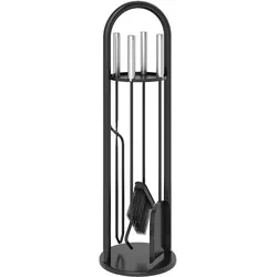 KAMINBESTECK Set 5 teilig Kaminzubehör mit Besen, Schaufel, Schürhaken Zange