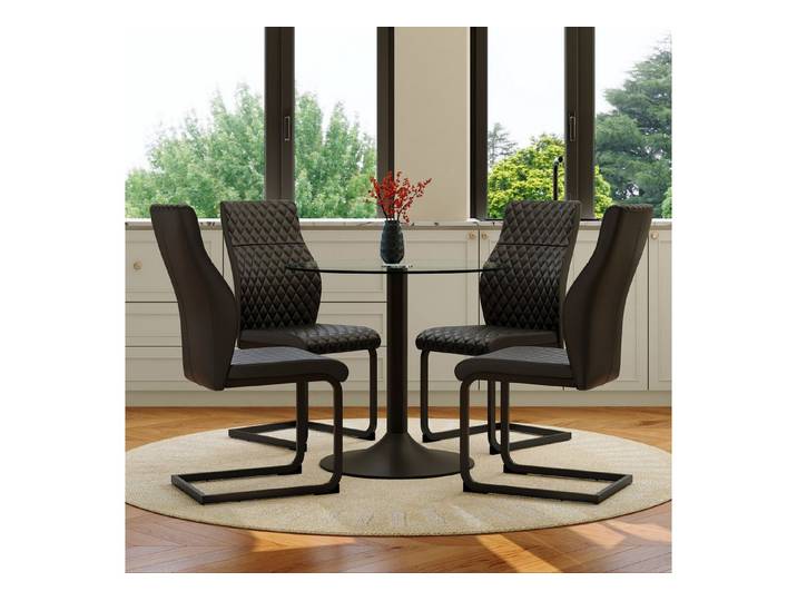 CASSILANDO Esstisch mit 2/4 weißem/schwarzem PU Esszimmerstühle Set (4-St)