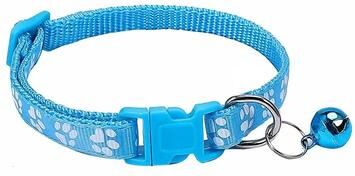 Inspired Living PawPrint Bell Pet Collar For Cats & Small Dogs Adjustable Colorful Safety Collar sky Blue