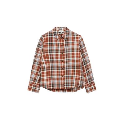 Langarmbluse S.OLIVER, Damen, Gr. 36, schwarz caramel check, Web, Obermaterial: 55% Baumwolle, 45% Viskose, kariert, bequem hüftbedeckend, Rundhals, Blusen, mit Karomuster / Langarm / Viskose