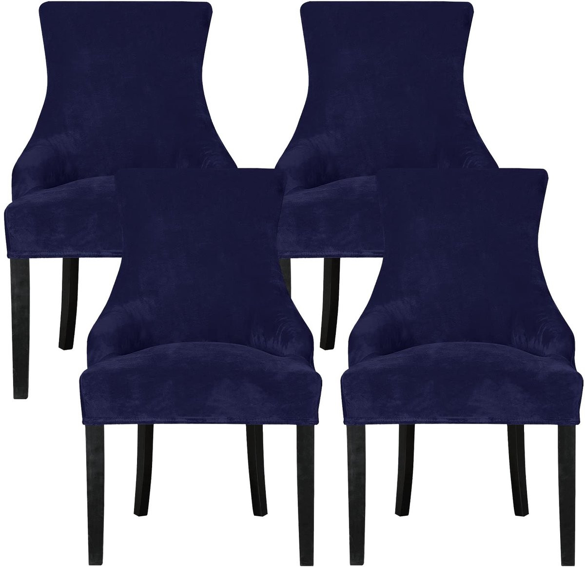 Stretch Velvet Stoelhoezen voor Eetkamerstoelen - Navy - 4 stuks