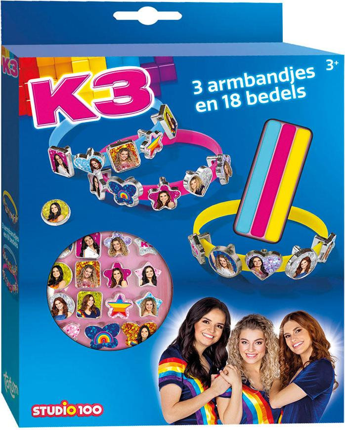 Totum K3 Armbandjes Set met 3 Armbandjes en 18 Bedeltjes voor Kinderen vanaf 3 Jaar