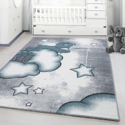 Kinderteppich AYYILDIZ TEPPICHE "Kids 580, auch in rund erhältlich" Gr. 2, blau, B:80cm H:12mm L:150cm, Kunstfaser, Teppiche, Kinderteppich, auch in rund, Teddybär, Sterne Design, Kurzflor
