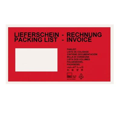 KK Verpackungen 250 rote Begleitpapiertaschen Lieferscheintaschen DIN lang Lieferscheinhüllen