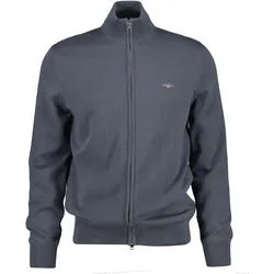 GANT Herren Strickjacke - CASUAL COTTON ZIP CARDIGAN, Stehkragen, Baumwolle Mittelgrau / 2XL