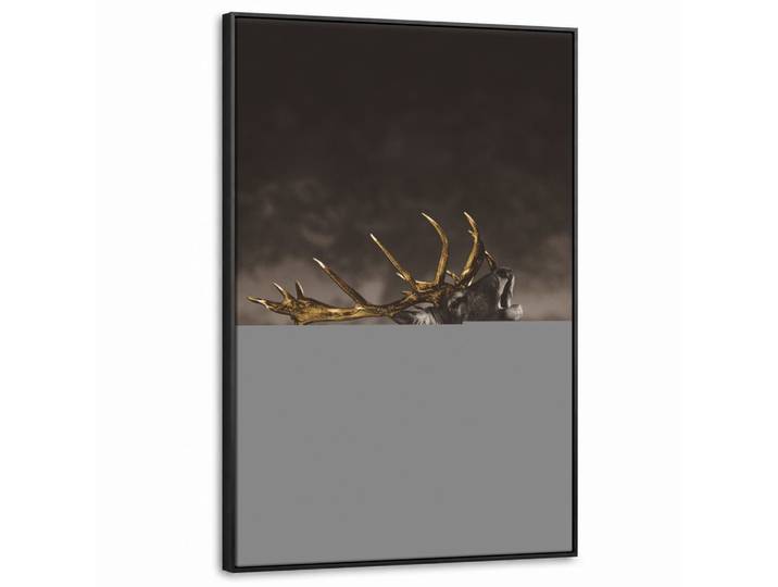 LEINWAND Bilder mit Rahmen - Rotwild - Schwarz - Gold - 100x150