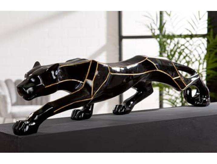 GILDE Figur Cheetah aus Kunstharz, glänzend metallische Optik, schwarz, 21x101x18 cm