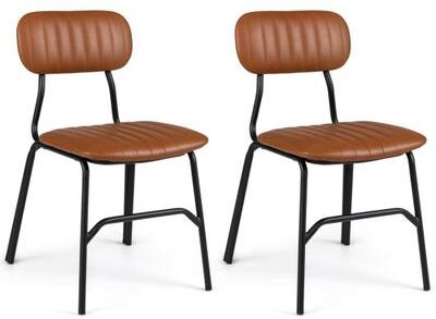 Costway Set of 2 Modern Dining Chairs with Ergonomic Back Metal Legs Exquisite Rivet and Embellished Edges-Brown