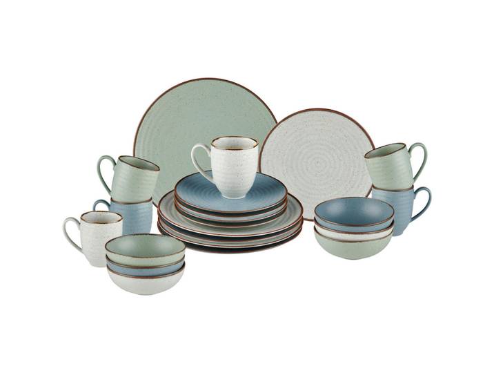 Landscape Kombiservice Farmhouse, Blau, Grün, Beige, Keramik, 24-teilig, Vintage, 400 ml,400 ml, Lfgb, Handmade Quality, handgemacht, Geschirr, Geschirrsets, Kombiservice