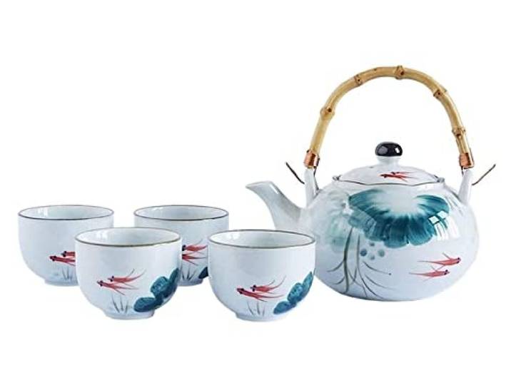 Teeservice Japanische Teekanne Tee Service Keramik-Teeservice, Kaffeetassen-Set, Goldfisch-Glasur, Teekanne Im Japanischen Stil Mit Griff Und Teetassen-Set, Service Für 4 Erwachsene Teeservice Set