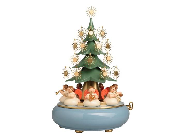 Wendt & Kühn Spieluhr Spieldose mit unter dem Baum sitzenden Engeln 5336/41A, Original Erzgebirge