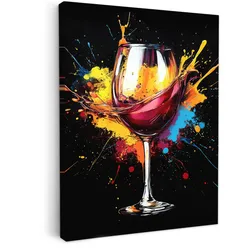 LEINWANDBILD Wein - Glas - Graffiti - Getränk - Rot - Farbe Wandbild Wohnzimmer 60x80 cm