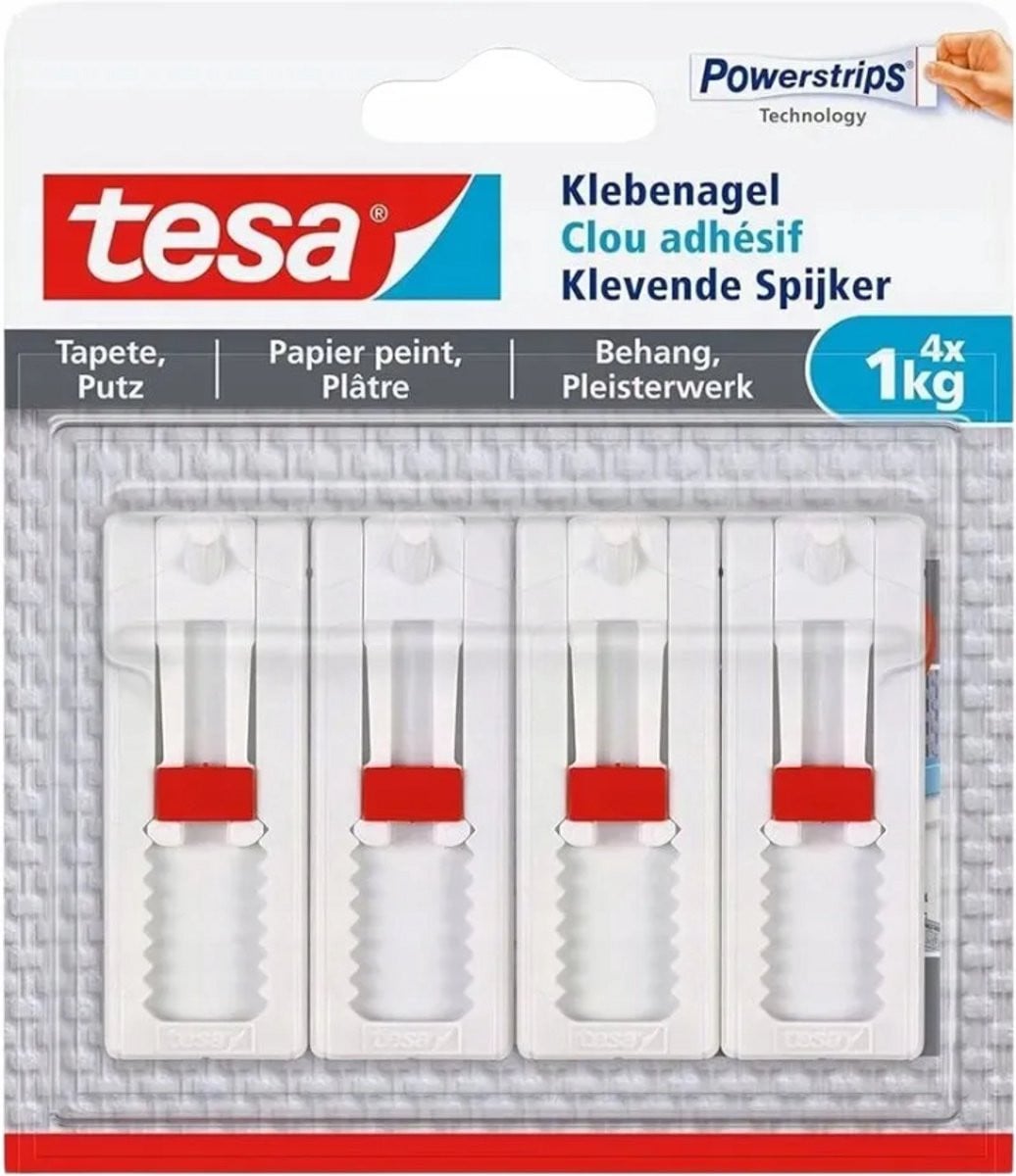 tesa Serie Zelfklevende Spijker voor Behang en Stucwerk Wit 4 x 1kg