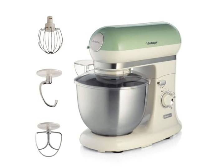 Ariete Vintage 1588 Knetmaschine, Retro Planeten-Rührwerk für Brot-, Pizza-, Kuchen- & Gebäck-Teig, Knethaken, Schneebesen, 5,5 L Fassungsvermögen, 7 Geschwindigkeiten + Pulse-Funktion, 1200W, Grün
