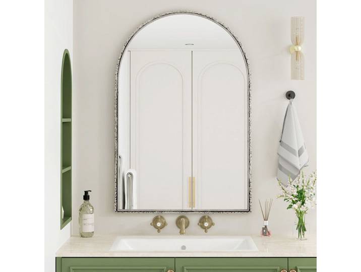 Miroir Cintré Miroir Mural pour Salle de Bain Miroir de Courtoisie ou Décor Mural pour Salon Chambre Couloir Argent