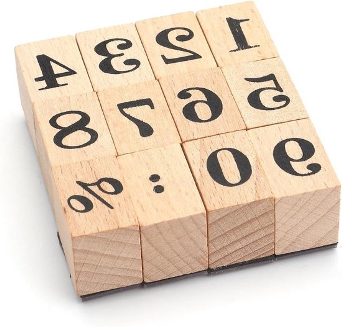 12 Stuks Houten Cijferstempels voor Scrapbooking en DIY Projecten, Nummer 0 tot 9, B/D/H: 2,2 x 1,5 x 2,3 cm