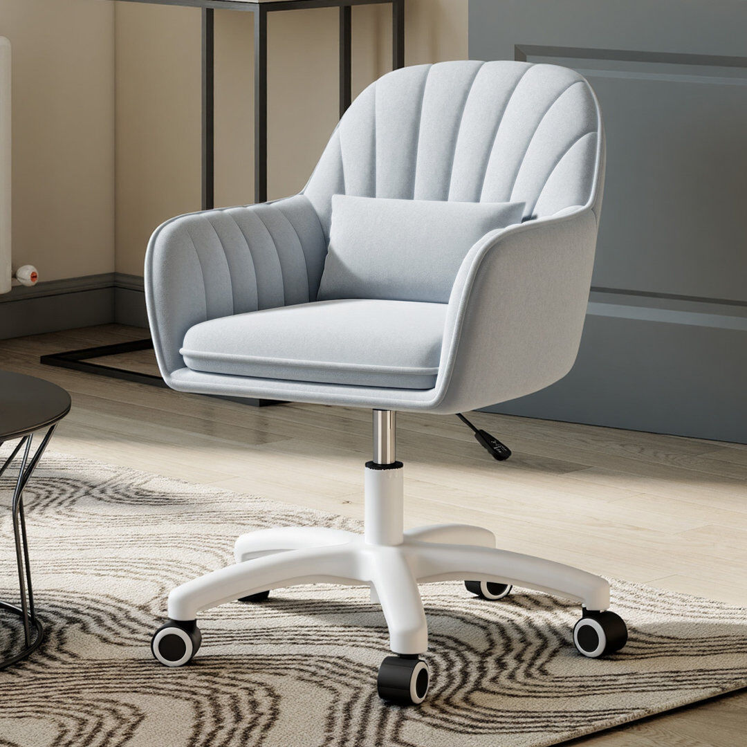 17 Stories Modern Minimalist Swivel Office Chair with Velvet Padding pillow Vanity Swivel Chair Adjustable Height for Home Office, Study, Bedroom Grey 50cm W X 50cm D