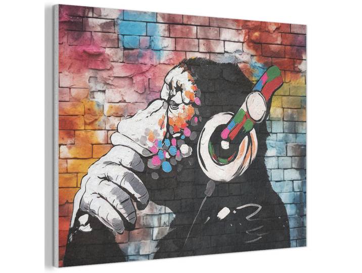 MuchoWow Akustikbild - Affe - Graffiti - Musik - 70x50, Mehrfarbig, Kunststoff, Rechteckig, 70x50x0.9 cm, Wandverkleidung, Akustikpaneele