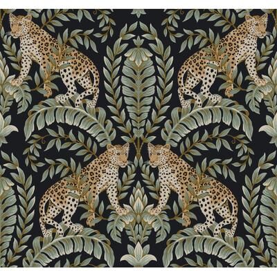 Ronald Redding Jungle Leopard Black & Green Wallpaper