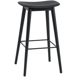 Muuto Fiber Barhocker ohne Rückenlehne, wood base, höhe 75 cm, schwarz / schwarz