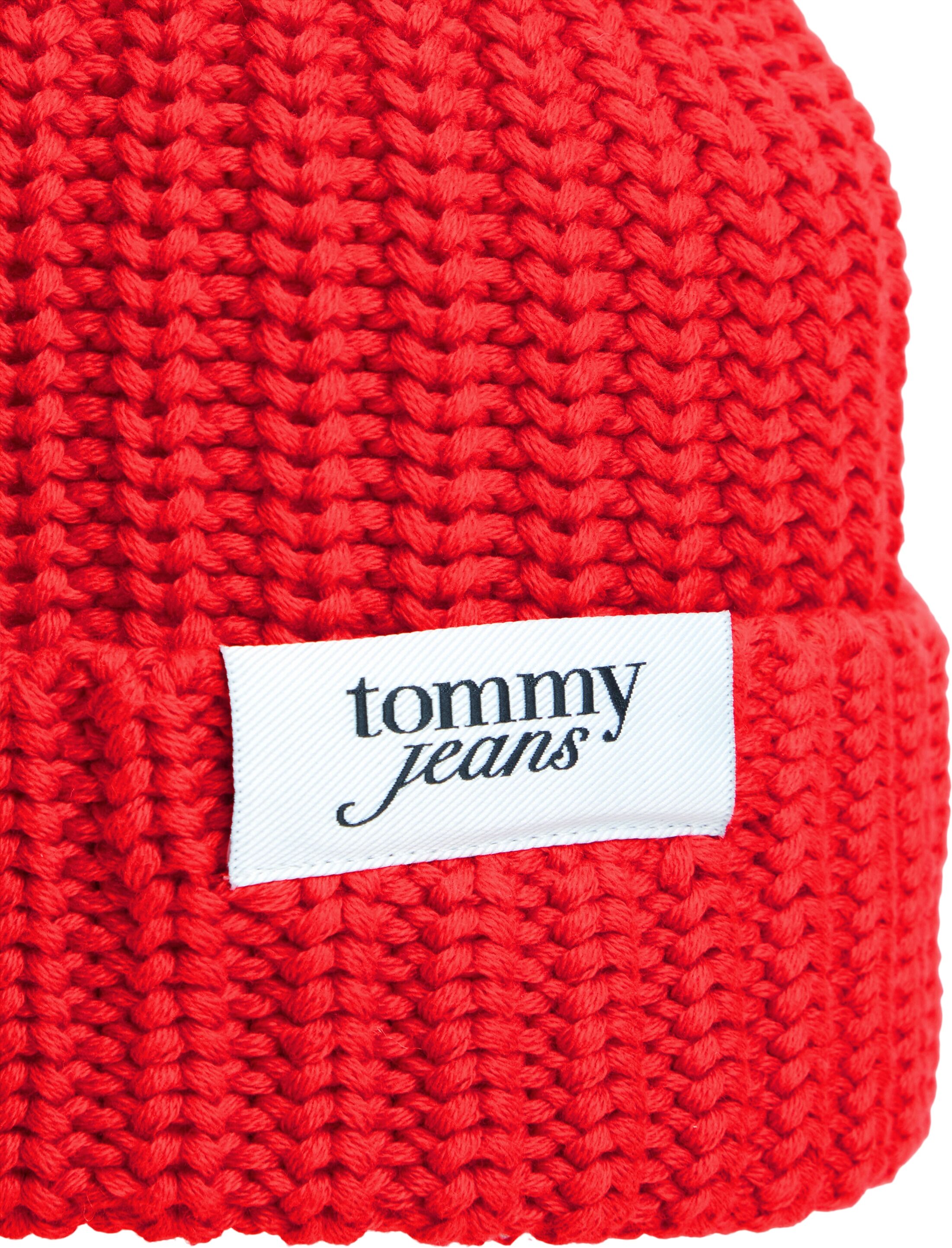 Beanie TOMMY JEANS "TJW SCRIPT", rot (lavish rot), Strick, Baumwolle, Mützen Beanie, aus grobem Rippstrick mit Logo-Label lavish rot Einheitsgröße