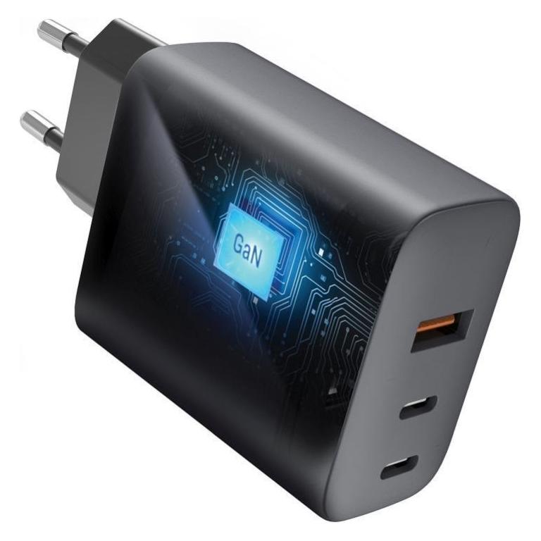 Forcell Adapter F-ENERGY GaN VT-42B travel charger 2 x Type C + USB A PD QC4.0 4A 65W gray (65 W, 3 Ports) (284337)