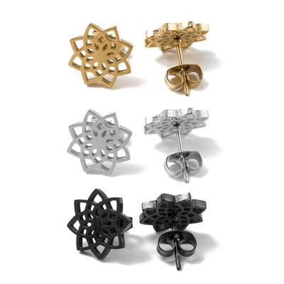 Ohrstecker-Set FIRETTI "Multipack Schmuck Geschenk Edelstahl Ohrschmuck Ohrringe Blumen", gold (schwarz, silberfarben, gelbgoldfarben), Ohrringe, Damen, 11mm, Edelstahl, Made in Germany